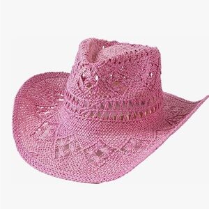Women’s Pink Crochet Straw Cowboy Hat